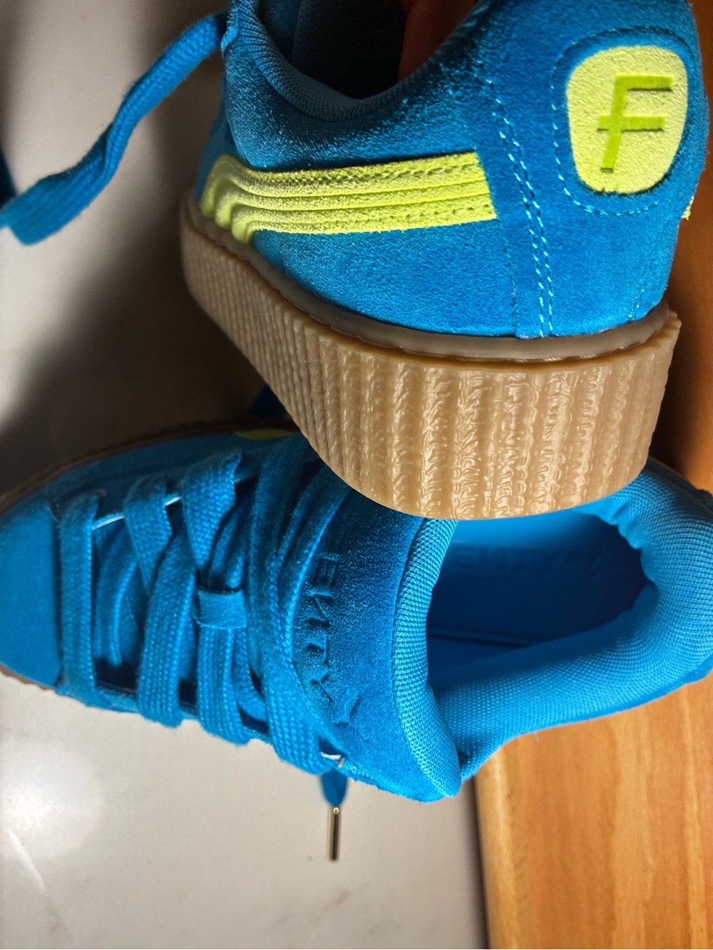 FENTY Women's Bright Blue Suede Platform Sneakers - Picture 10 of 10